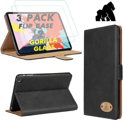 Gorilla Tech iPad Pro 12.9 3rd Generation (2018) Leather Case and 2 Screen Protector Magnetic Flip Stand Shockproof cover Protective 2-Pack Black iPad Model A1876 A1895 A1983